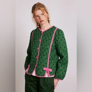 Damson Madder Diana Quilted Jacket in Khaki/Pink UK 14 / US 10